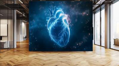 blue color photo of an illustration featuring a x-ray  human heart, healthy, medical concept Wall mural