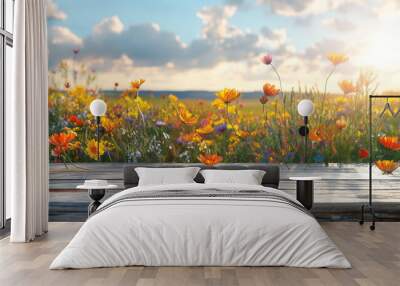 field of poppies, podium concept Wall mural