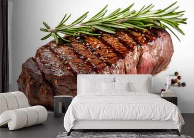 Grilled beef steak with peppercorns on white background, png Wall mural