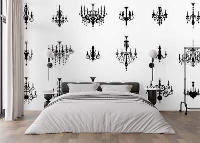 Classic crystal glass antique elegant chandeliers, chandeliers set of icons. Wall mural