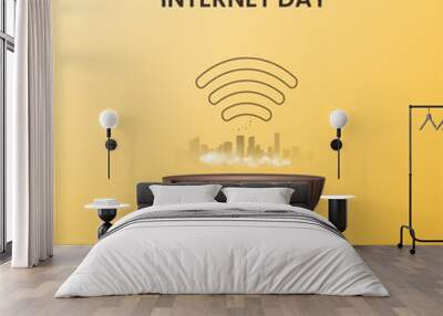 International Internet day, Internet day creative design, World map whit WIFI icon, building line art, Internet day creative design for social media banner, poster, vector illustration Wall mural