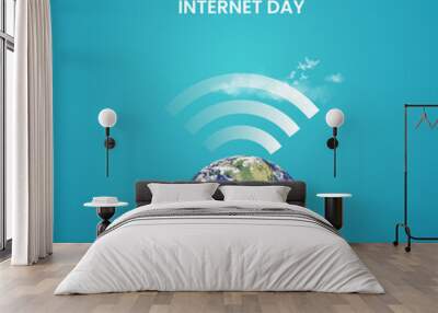 international internet day, world map whit wifi signal icon, creative internet day design for social Wall mural