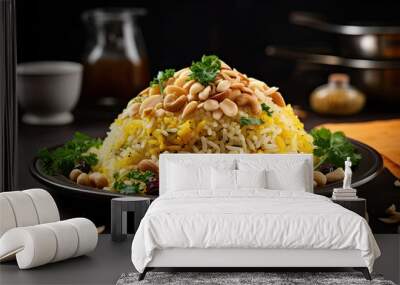 Morning Delight: Poha Served with Tangy Chutney and Crispy Sev Wall mural