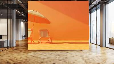 Two Beach Chairs and Parasol on Orange
 Wall mural