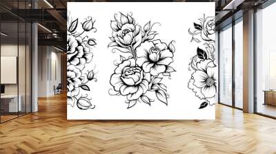 Rose black and white tattoo vector on white background Wall mural