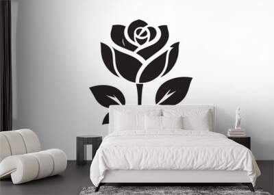 Roses tattoo. Black roses vector design. Black silhouette of rose, Valentines day silhouette of rose element set. Romantic silhouette of rose Wall mural