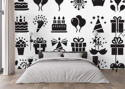 Birthday Icon, Cake icon silhouette Wall mural