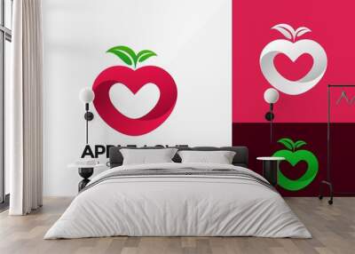 Apple Love Fruit Logo Design, Nature Fresh modern Logos Designs Vector Illustration Template Wall mural