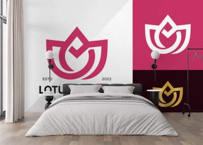 Letter M Lotus Crown Logo Design Vector illustration template Wall mural