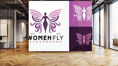 Women Butterfly Logo design vector symbol icon illustration Wall mural