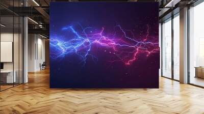 A black background with blue and pink electric flash and lightning effects Wall mural