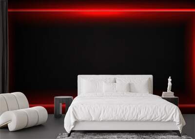 Red neon glowing frame isolated on black background. Perfect for design, technology, or futuristic themes. Wall mural