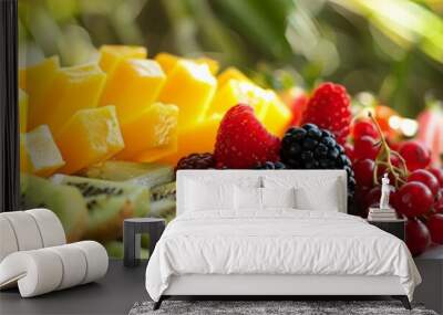 A tropical fruit platter with mango kiwi Wall mural