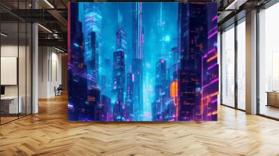 Cyber future cityscape at night, Generative AI Illustration. Wall mural