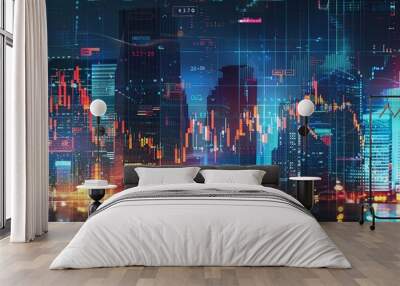 Financial graph on abstract city background Wall mural