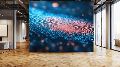 Glowing digital fingerprint on a dark background, representing technology Wall mural