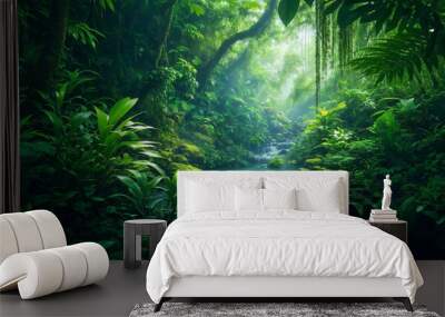 Green beautiful jungle background, Generative AI Illustration. Wall mural