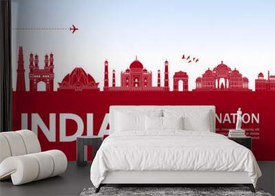 India travel destination grand vector illustration.  Wall mural