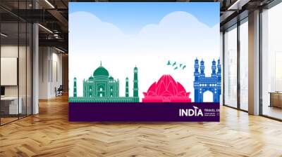 India travel destination grand vector illustration.  Wall mural