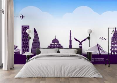 Malaysia travel destination grand vector illustration.  Wall mural