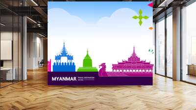 Myanmar travel destination grand vector illustration.  Wall mural