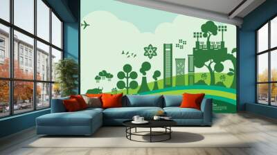 Save the world together green ecology vector illustration. Wall mural