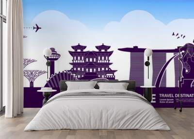 Singapore travel destination grand vector illustration. Wall mural