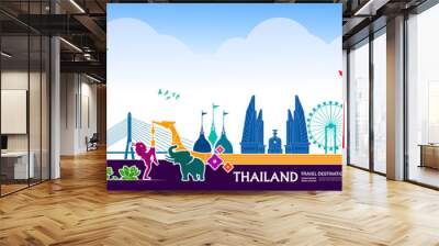 Thailand travel destination grand vector illustration. Wall mural