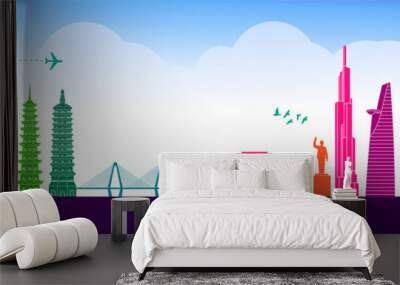 Vietnam travel destination grand vector illustration.  Wall mural