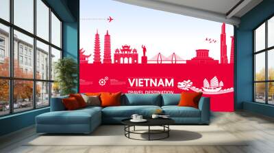 Vietnam travel destination grand vector illustration.  Wall mural