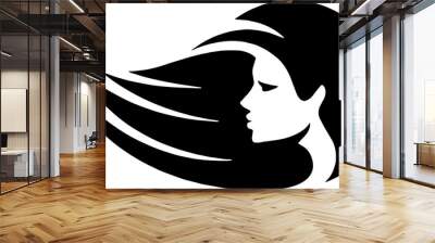 Women long hair with side face icon isolated on white background Wall mural