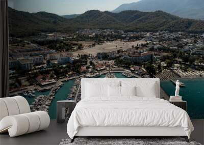 Aerial view of of port and coastal area of Kemer, Turkish beach resort city. Wall mural