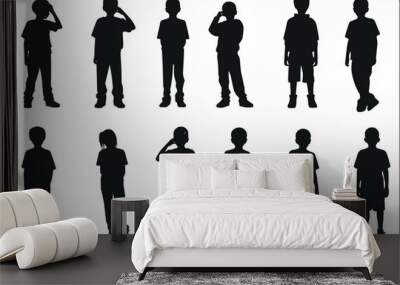 Black silhouettes of children standing poses Wall mural