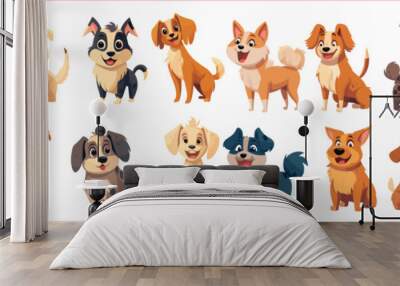 Funny cartoon dogs characters. Dogs collection, Cute dogs, Set vector dogs Wall mural