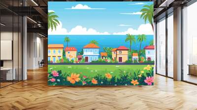 Houses with an ocean view, Luxury beach house with ocean view, Resort with palms Wall mural