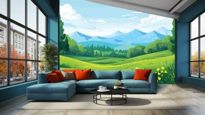 
Panorama of spring summer beautiful nature green, natural scenic panorama green field, Panorama of spring summer beautiful nature Wall mural