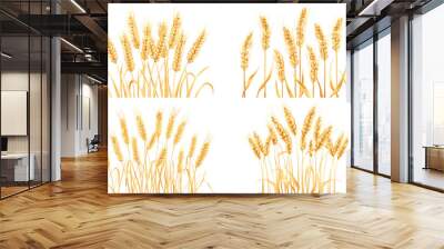 Set of wheat ears with wheat grains isolated on white background, Vector illustration Wall mural