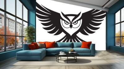 A black and white logo type owl silhouette design Wall mural