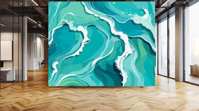 Abstract background with aerial view of ocean waves, sea water texture. Colorful vector art illustration, banner, wallpaper. Wall mural