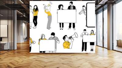 Digital Marketing business concept illustrations. Set of business men and women presenting goods, service. Modern vector simple outline drawing for graphic, web design on transparent background Wall mural