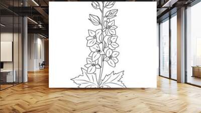 Larkspur flower line art vector illustration isolated. Delphinium Hand drawn botanical black sketch. July birth month flower for wall art, jewelry, tattoo, logo, packaging design, wedding invitation. Wall mural