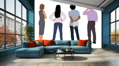 Set of different business people standing full length rear view. Men, women in smart casual office clothes from behind, turned back. Characters backside. Vector illustrations on transparent background Wall mural