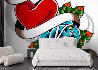 heart and rose ribbon banner Wall mural