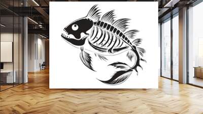 Fish skeleton silhouette Vector art Illustration . Wall mural