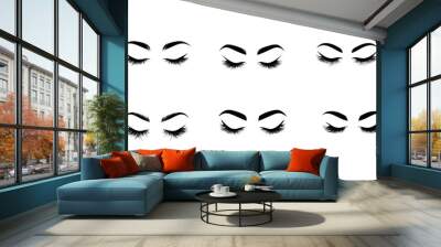 Closed eyes with eyelashes and brows. Women eyes simple illustration. set
 Wall mural