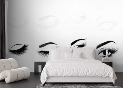 Eyes isolated sketch. Hand drawn fashion illustration. Black and white pencil art.
 Wall mural