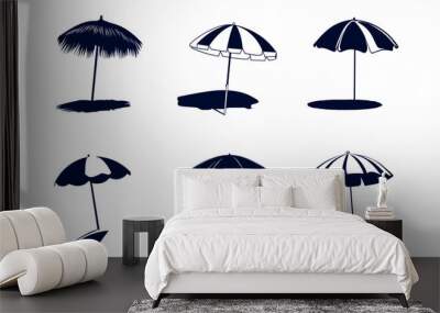 Vector Illustration of Various Beach Umbrellas in Silhouette Style Wall mural