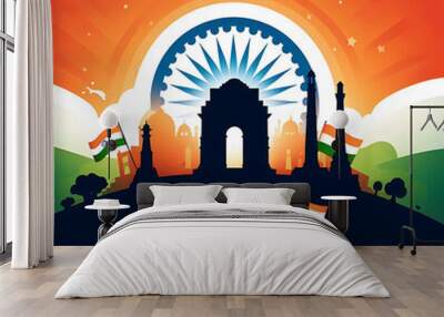 Indian Independence Day illustration background, Generative AI Wall mural