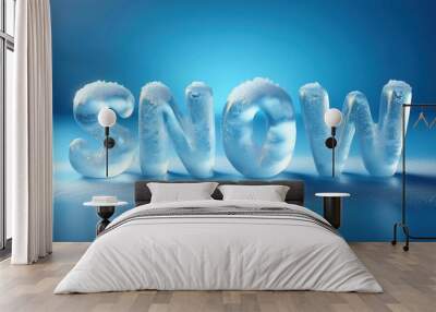 3D snow text ice style isolated on blue background Wall mural