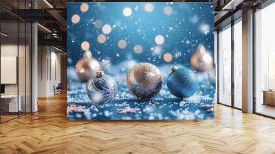 beautiful christmas background with snowflakes and festive ornaments, perfect for holiday greetings Wall mural